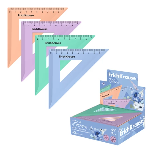 Plastic Ruler ErichKrause Pastel Bloom, 45°/9cm, assorted