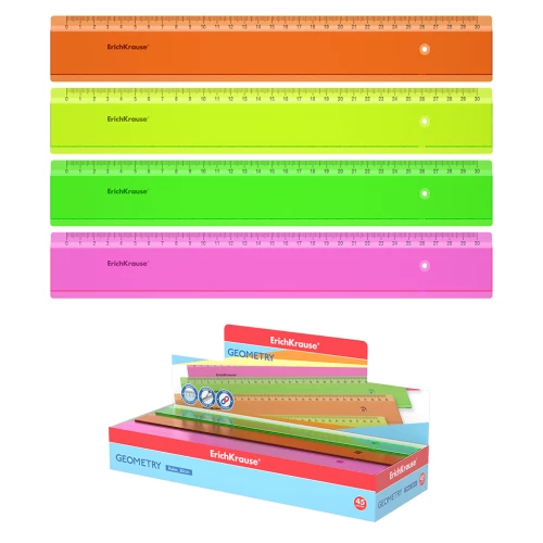 ErichKrause Neon Plastic Ruler, 30cm, Assorted