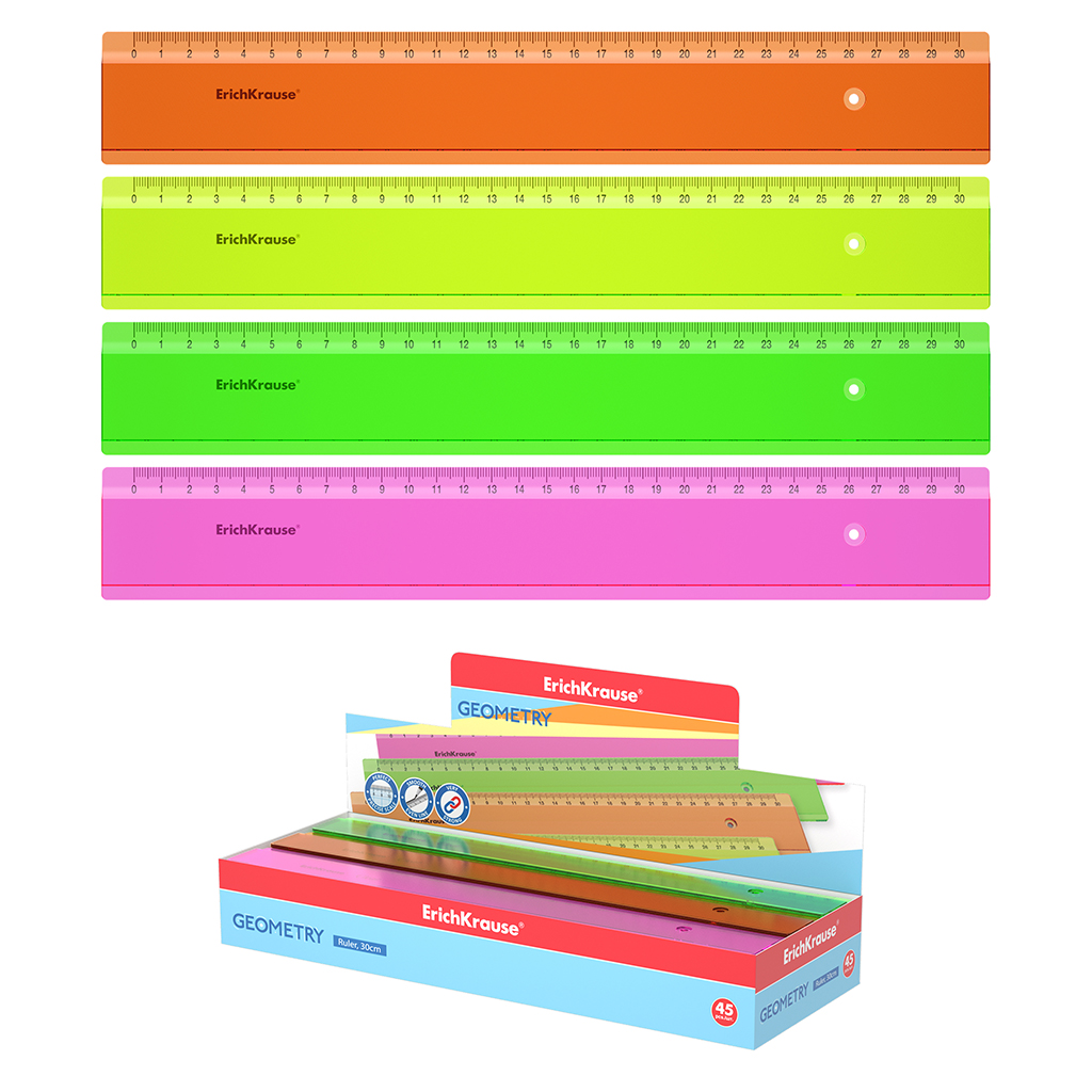 Lineal aus Kunststoff ErichKrause Neon, 30cm, assortiert