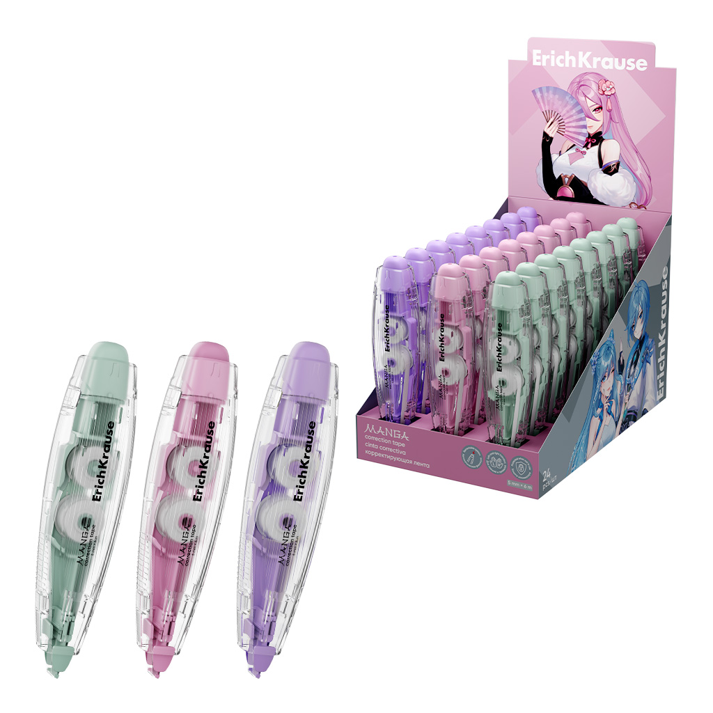 Korektor ErichKrause Spin Manga, z automatycznym mechanizmem mocowania aplikatora, 5mm x 6m, assorti