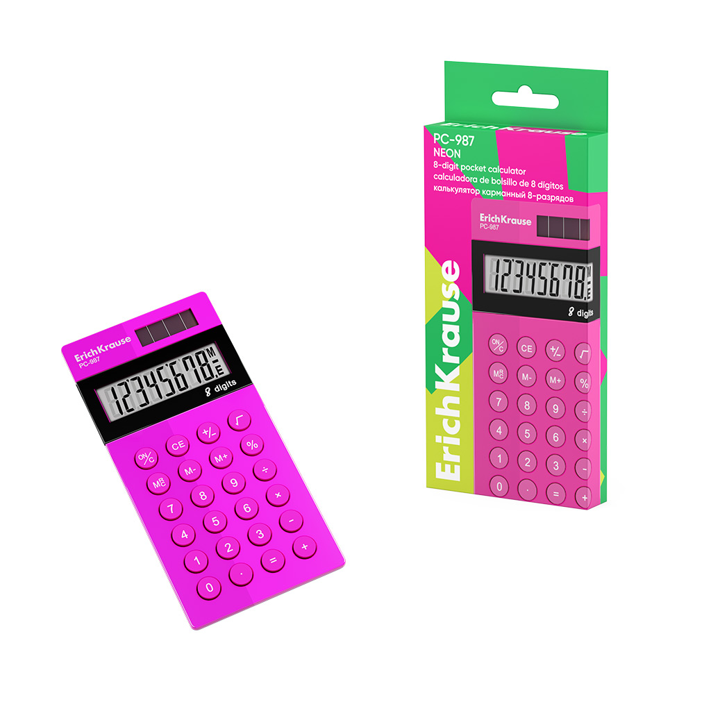 Kalkuliatorius kišeninis 8-skaitmenų ErichKrause PC-987 Neon, rožinis