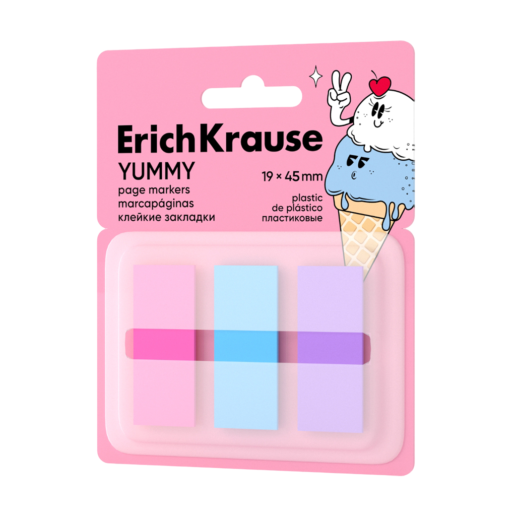 Sticky Notes Plastic ErichKrause Yummy, 19x45 mm, 60 sheets, 3 colors