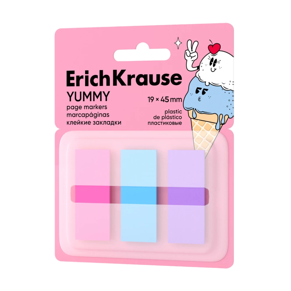 Līmlapiņas plastmasas ErichKrause Yummy, 19x45 mm, 60 lapas, 3 krāsas