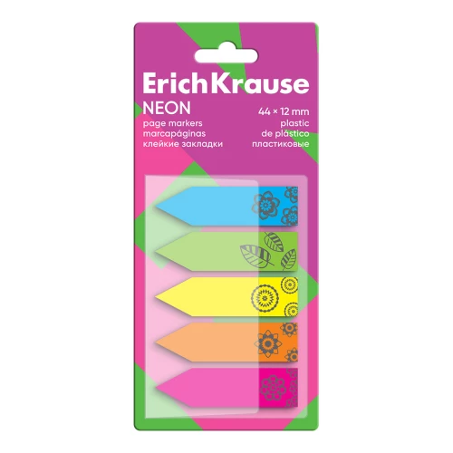 Sticky Notes Plastic ErichKrause Neon, 44x12 mm, 100 sheets, 5 colors